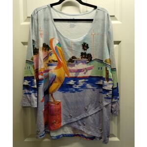 Art & Sol Ellen Negley Women Size XXXL Pelican Boat Dock Grommet Art to Wear Top